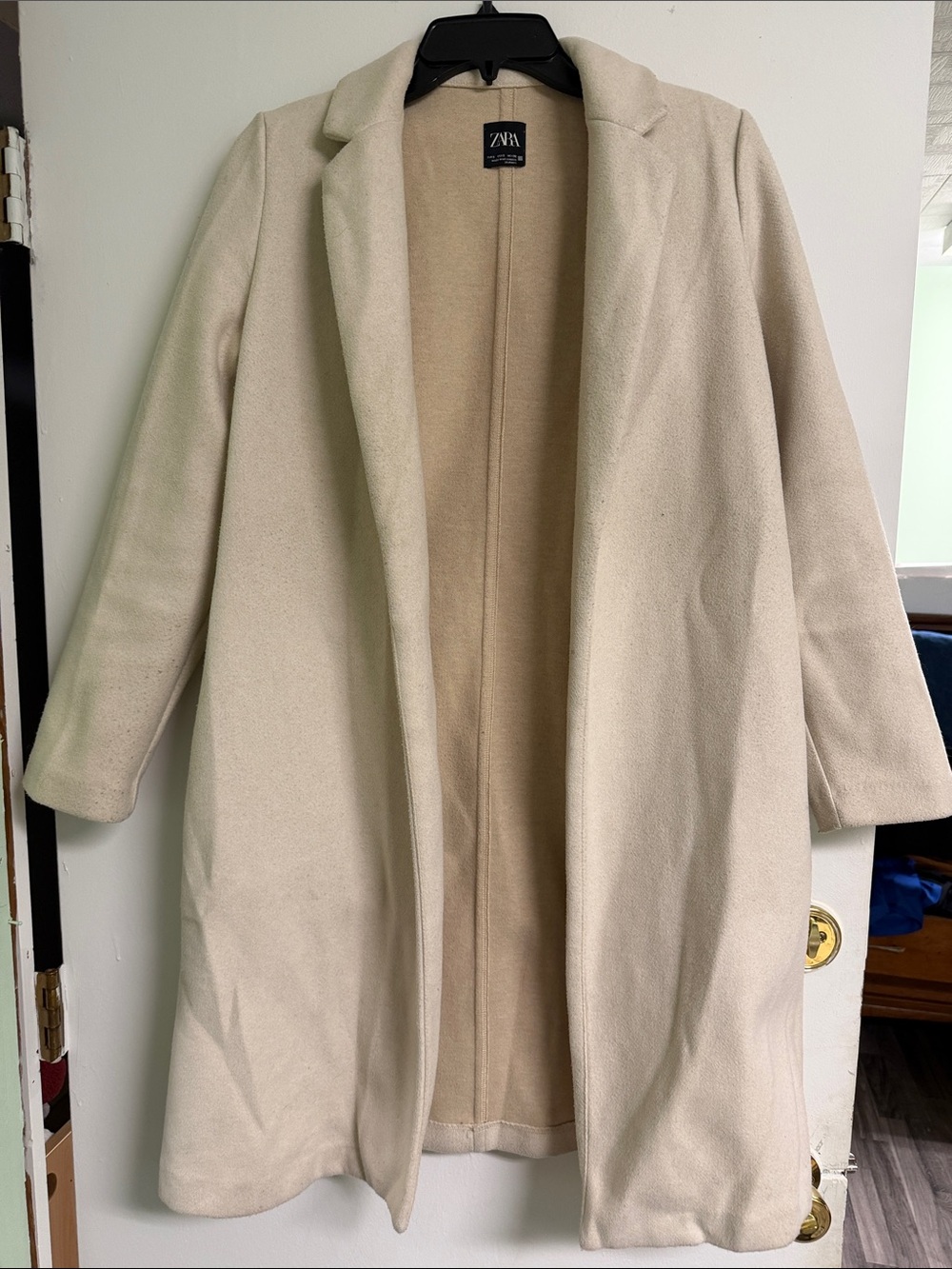 ZARA Cream Open-Front Long Trench Coat